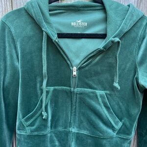 HOLLISTER CROP VELOUR FULL-ZIP GREEN HOODIE Women’s S